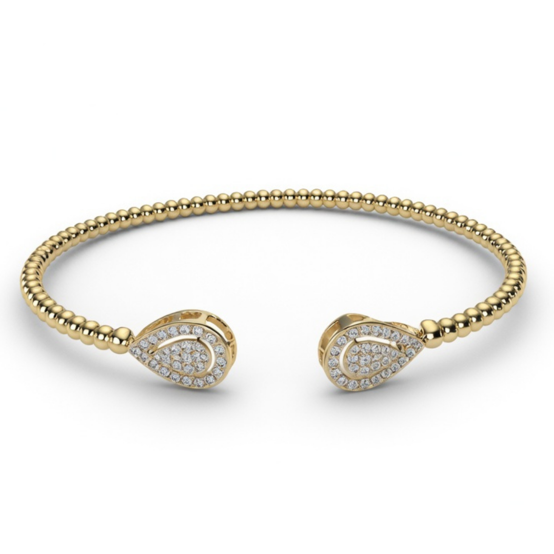 Gold Pavé Teardrop Open Bangle
