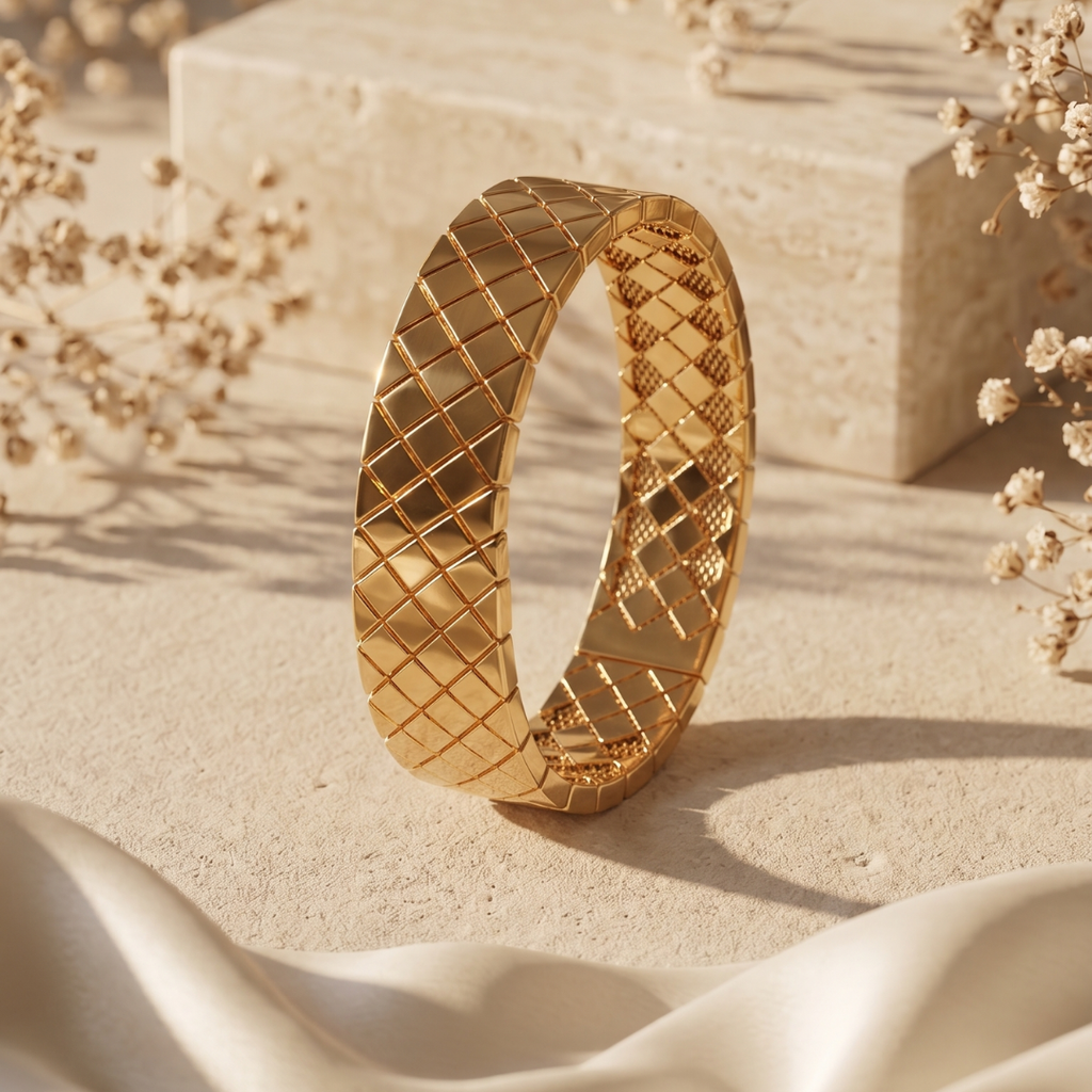 Gold Quilted Cuff Bracelet