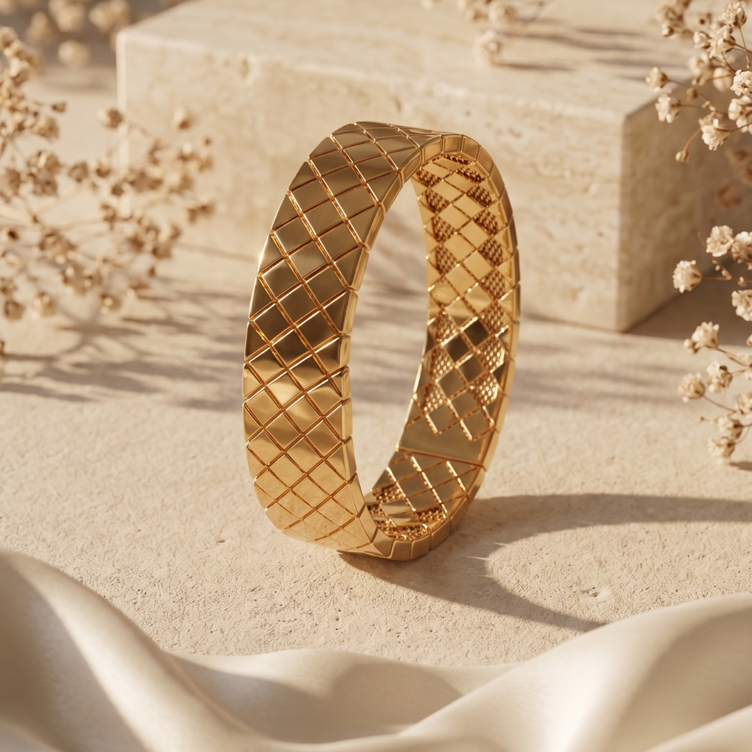 Gold Quilted Cuff Bracelet