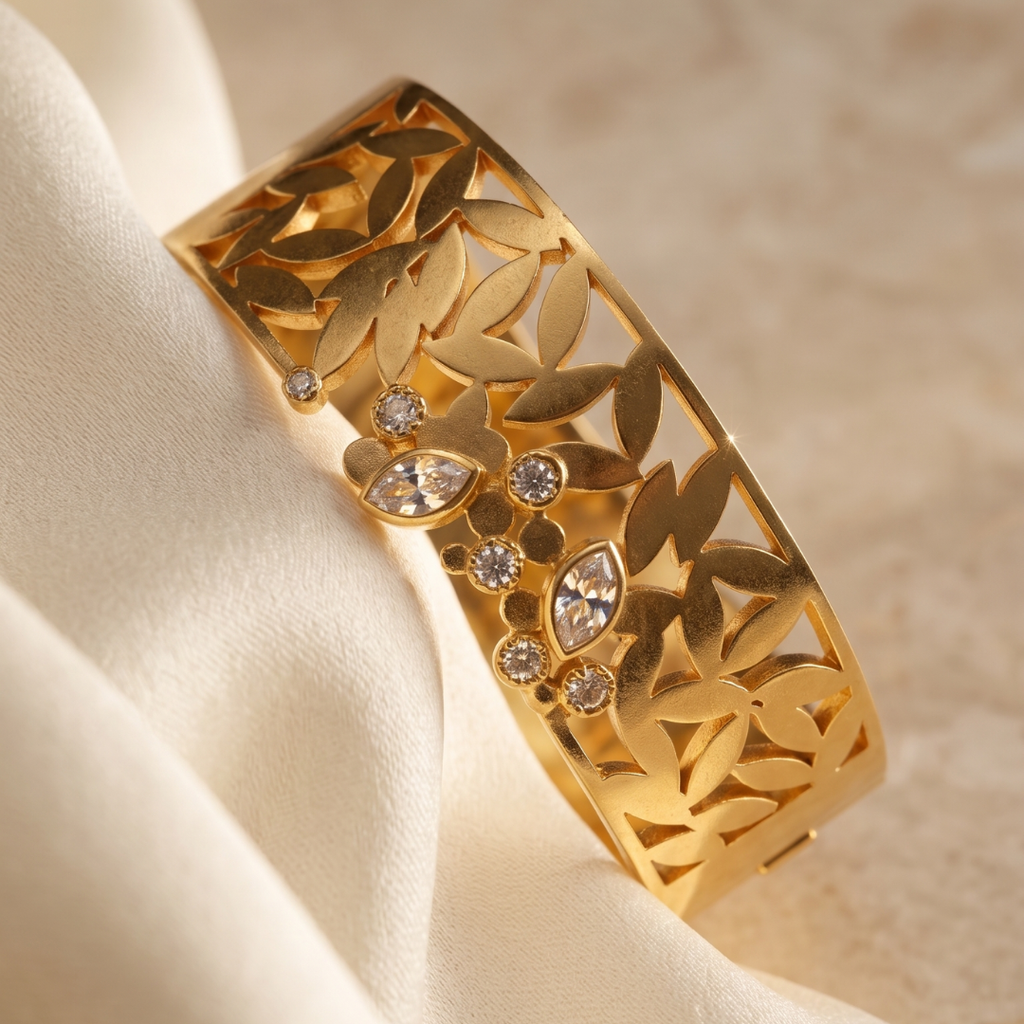Gold Floral Crystal Cuff Bracelet | Jewel Zee