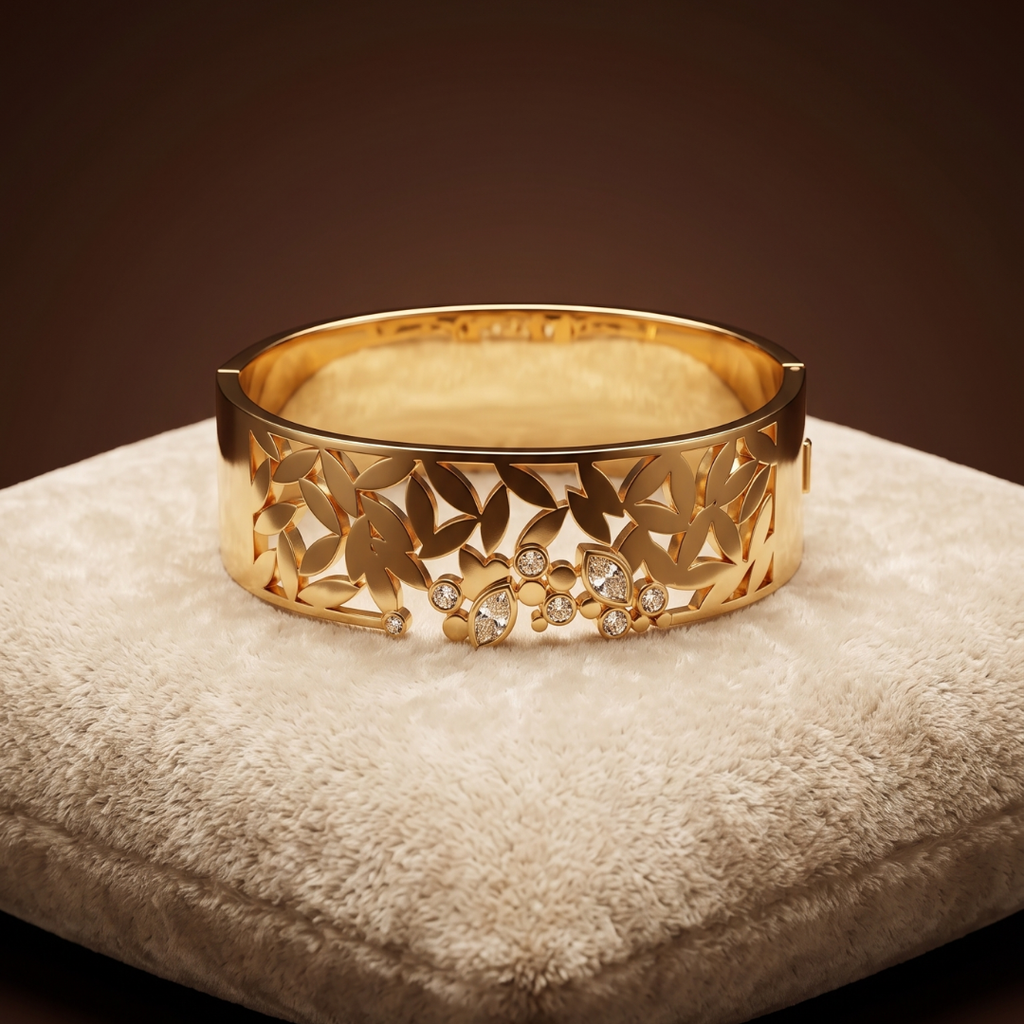 Gold Floral Crystal Cuff Bracelet | Jewel Zee
