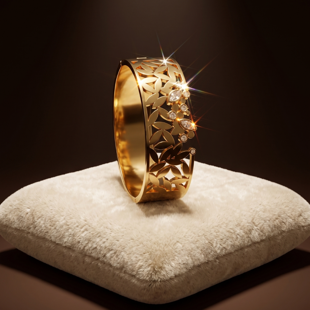 Gold Floral Crystal Cuff Bracelet | Jewel Zee