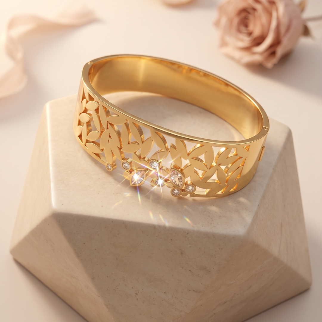 Gold Floral Crystal Cuff Bracelet | Jewel Zee