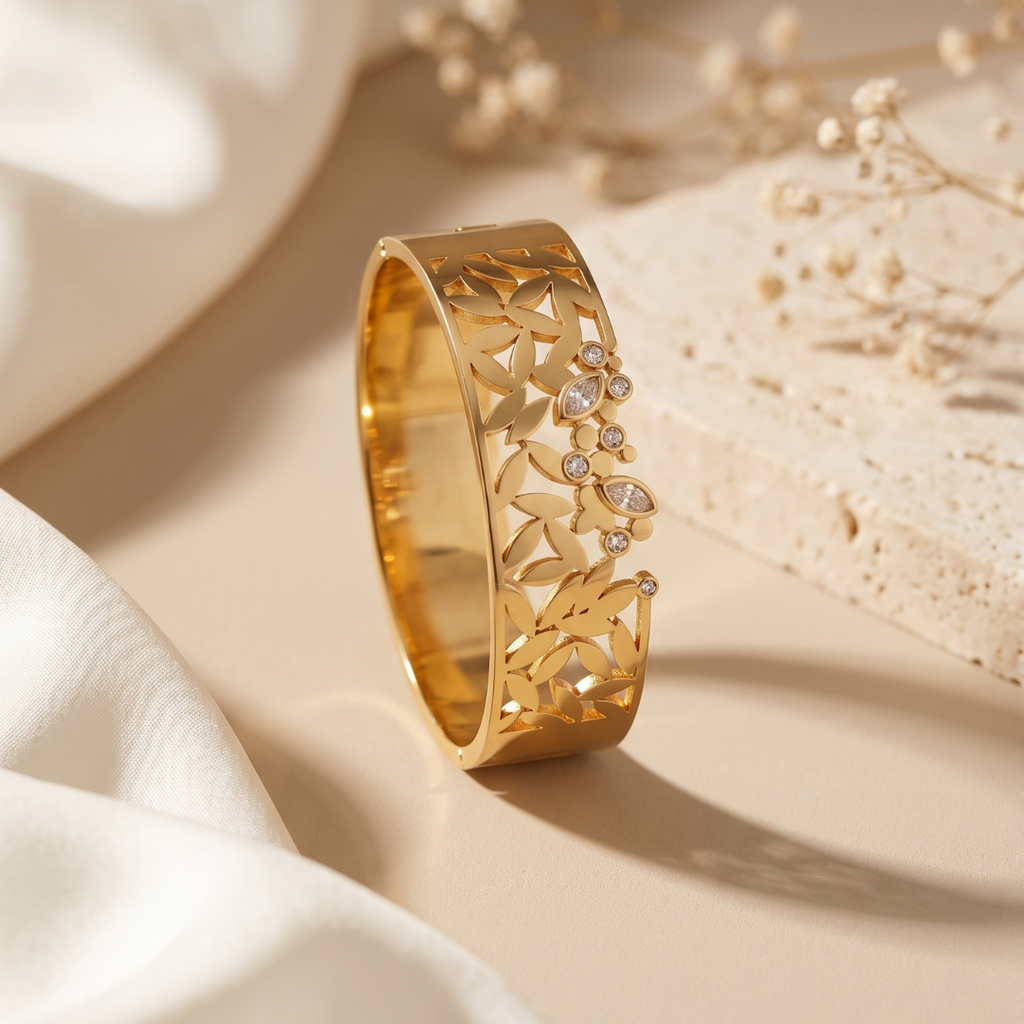 Gold Floral Crystal Cuff Bracelet | Jewel Zee