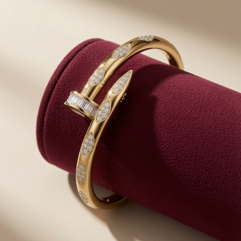 Gold Nail Crystal Bangle Bracelet