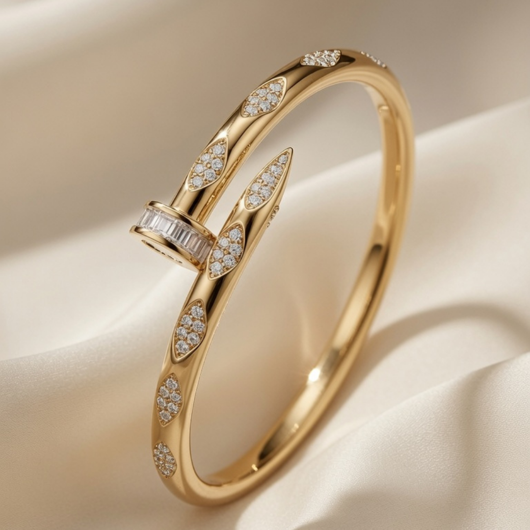 Gold Nail Crystal Bangle Bracelet