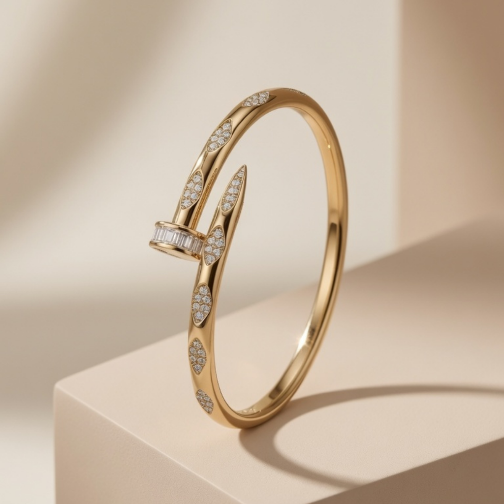 Gold Nail Crystal Bangle Bracelet