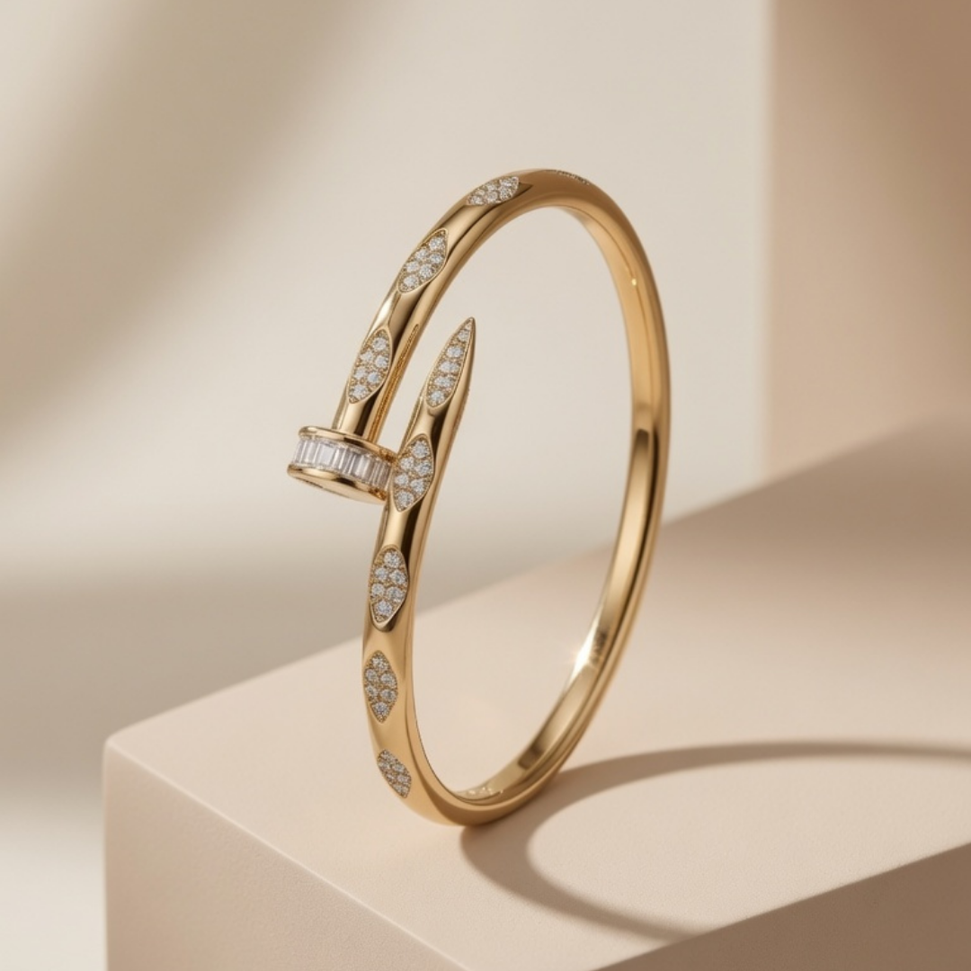Gold Nail Crystal Bangle Bracelet