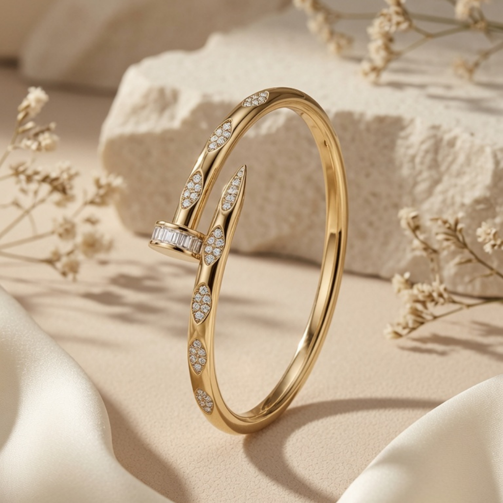 Gold Nail Crystal Bangle Bracelet