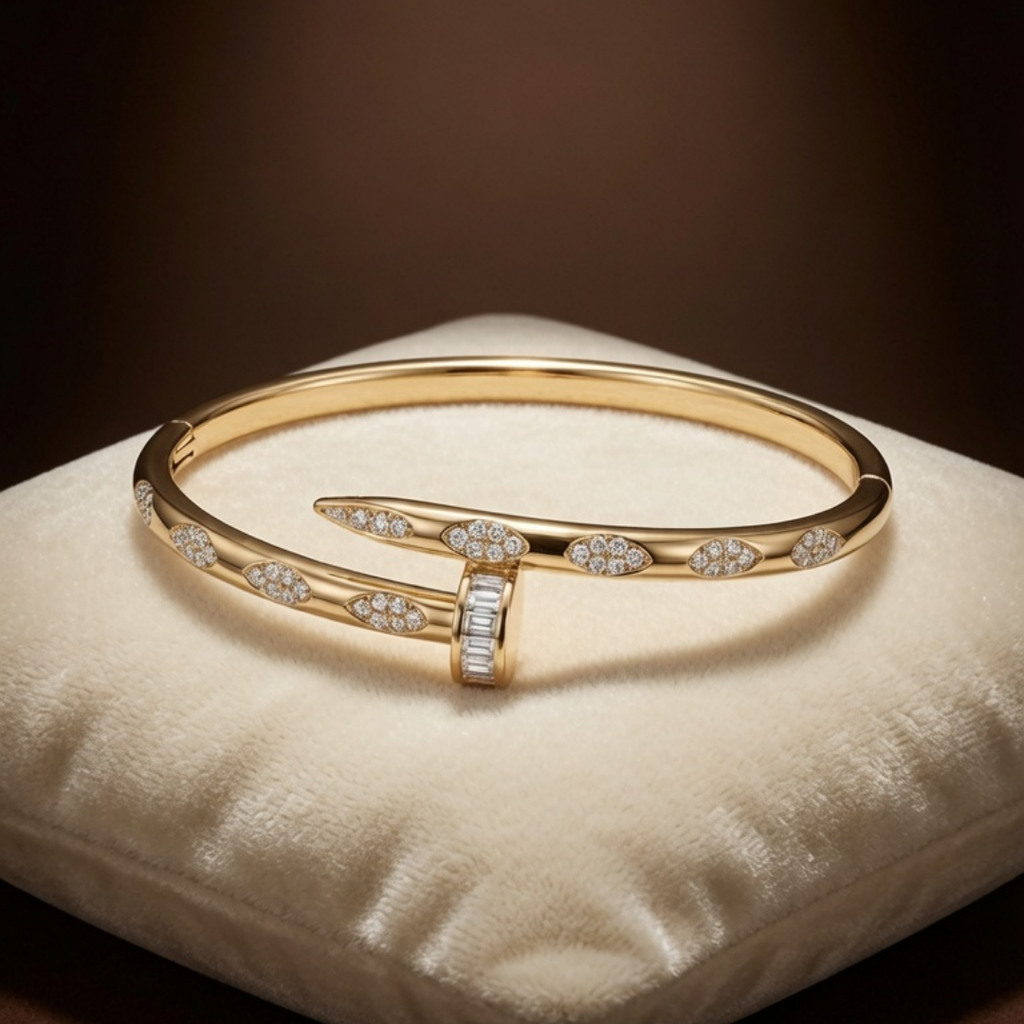 Gold Nail Crystal Bangle Bracelet