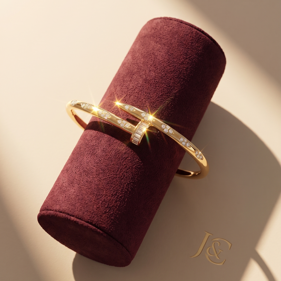 Gold Nail Crystal Bangle Bracelet