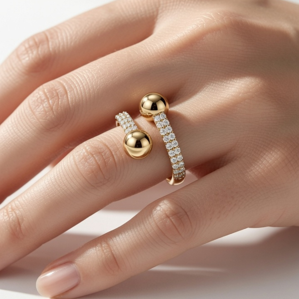Gold Crystal Open Ring
