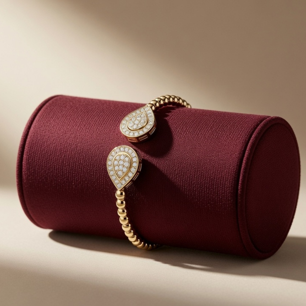 Gold Pavé Teardrop Open Bangle