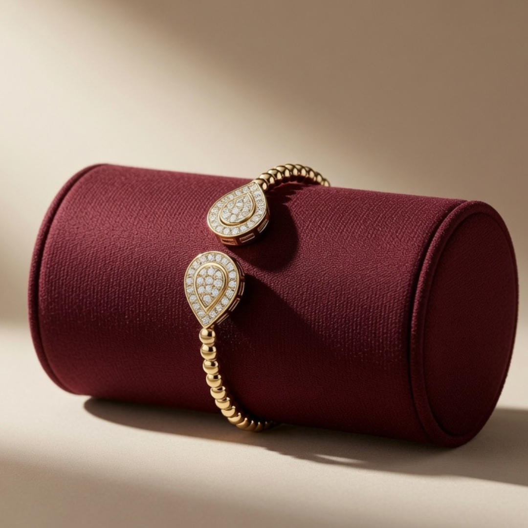 Gold Pavé Teardrop Open Bangle
