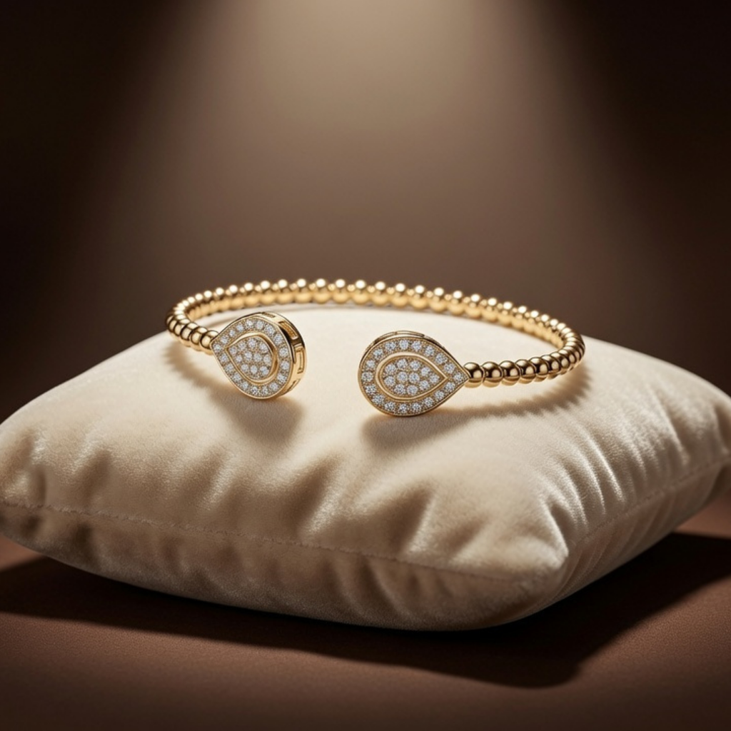 Gold Pavé Teardrop Open Bangle