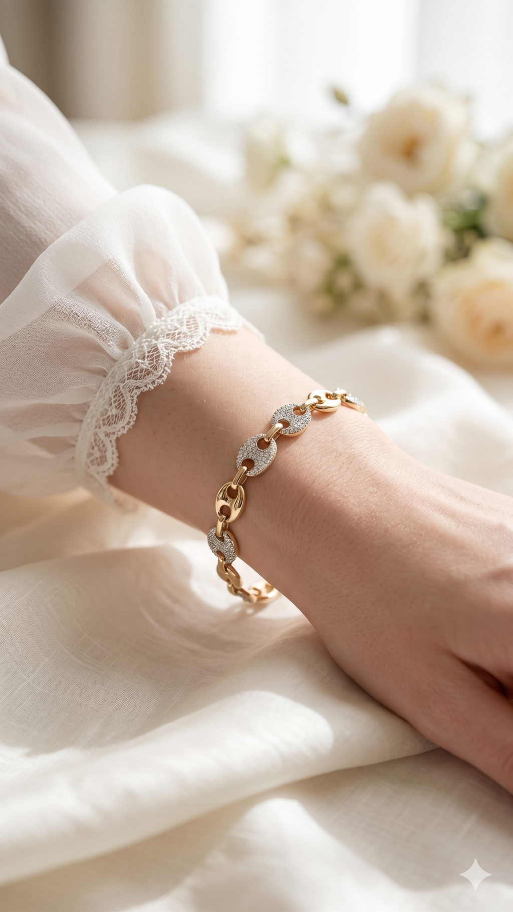 Gold Pavé Oval Link Bracelet