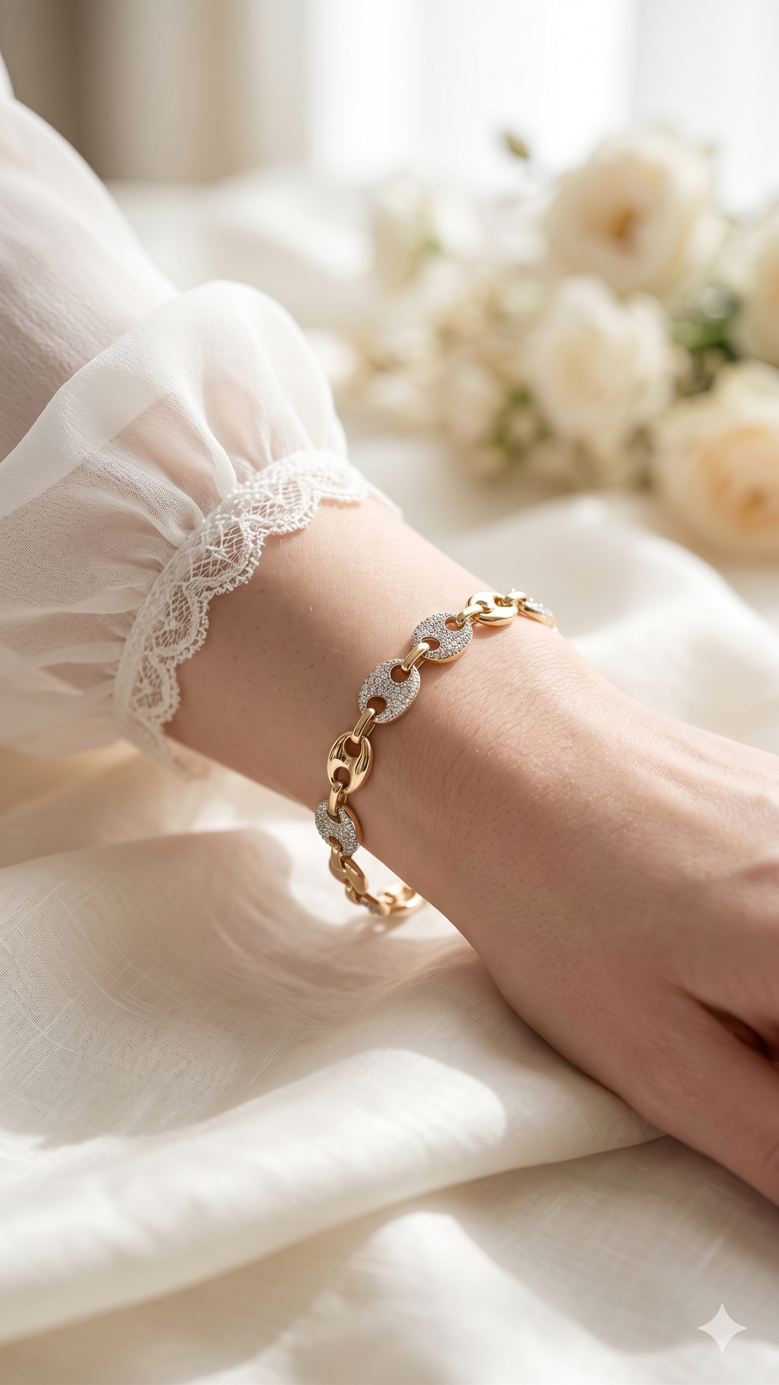Gold Pavé Oval Link Bracelet