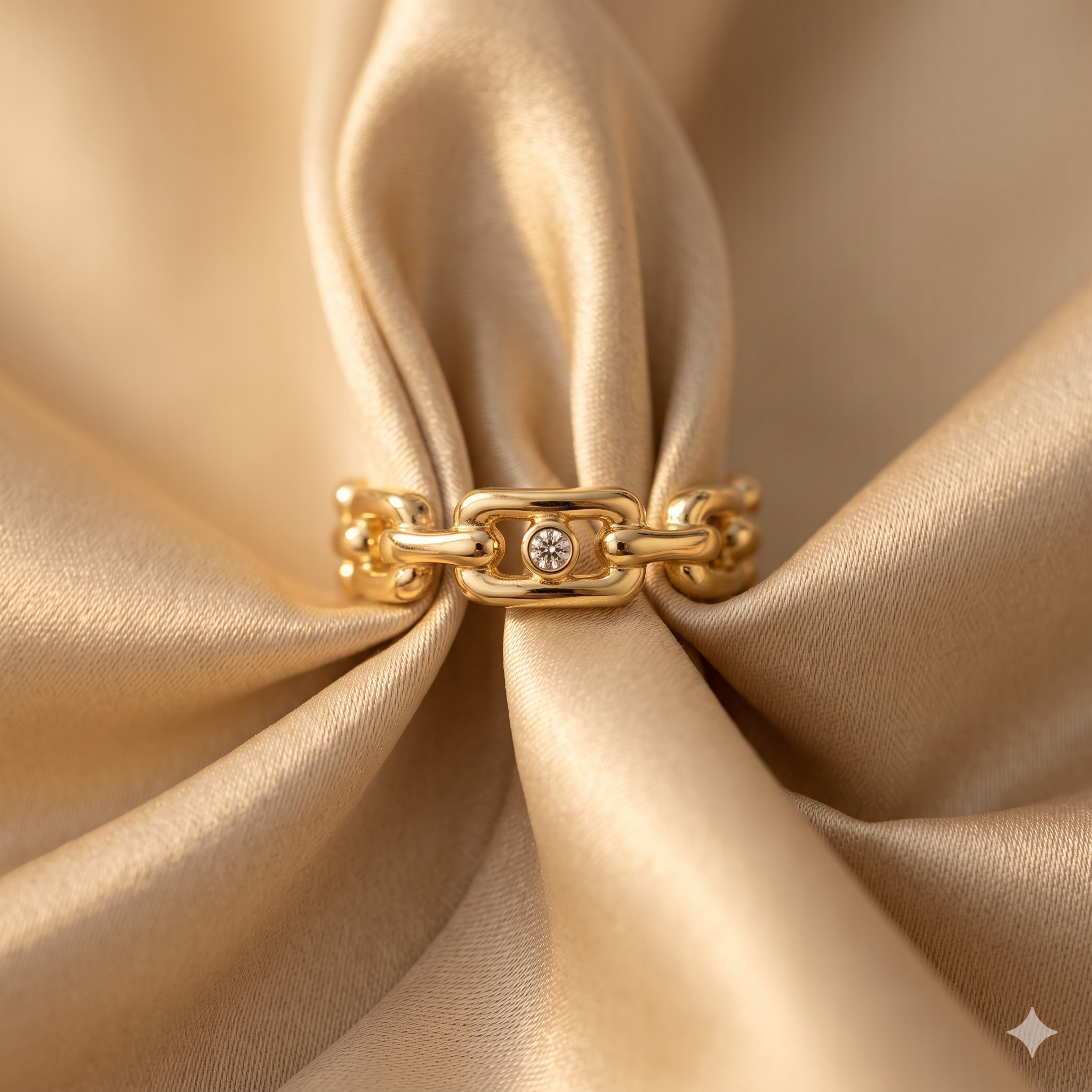 Gold pavŽ chain link adjustable ring with sparkling cubic zirconia