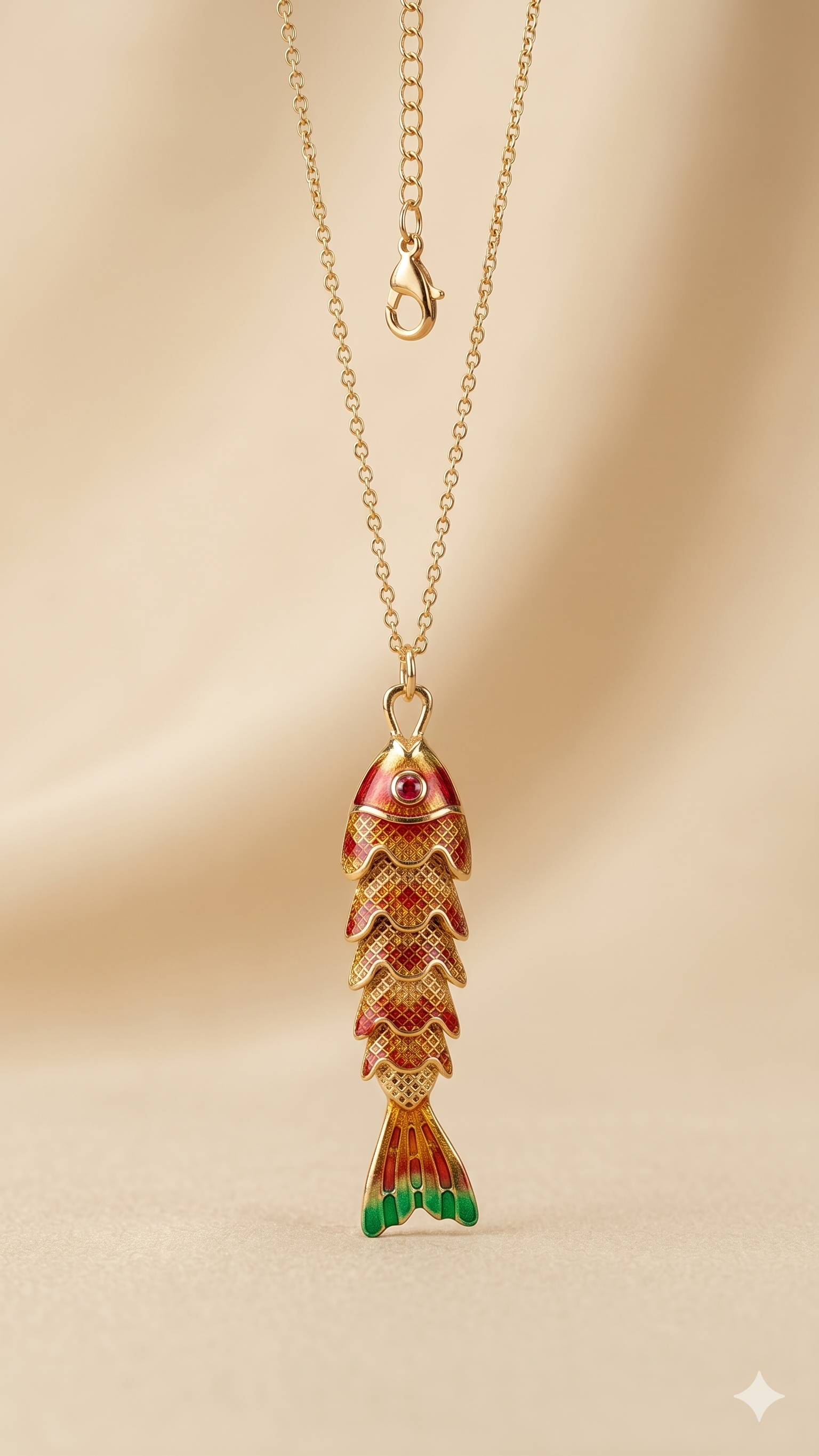 Gold Enamel Fish Pendant Necklace