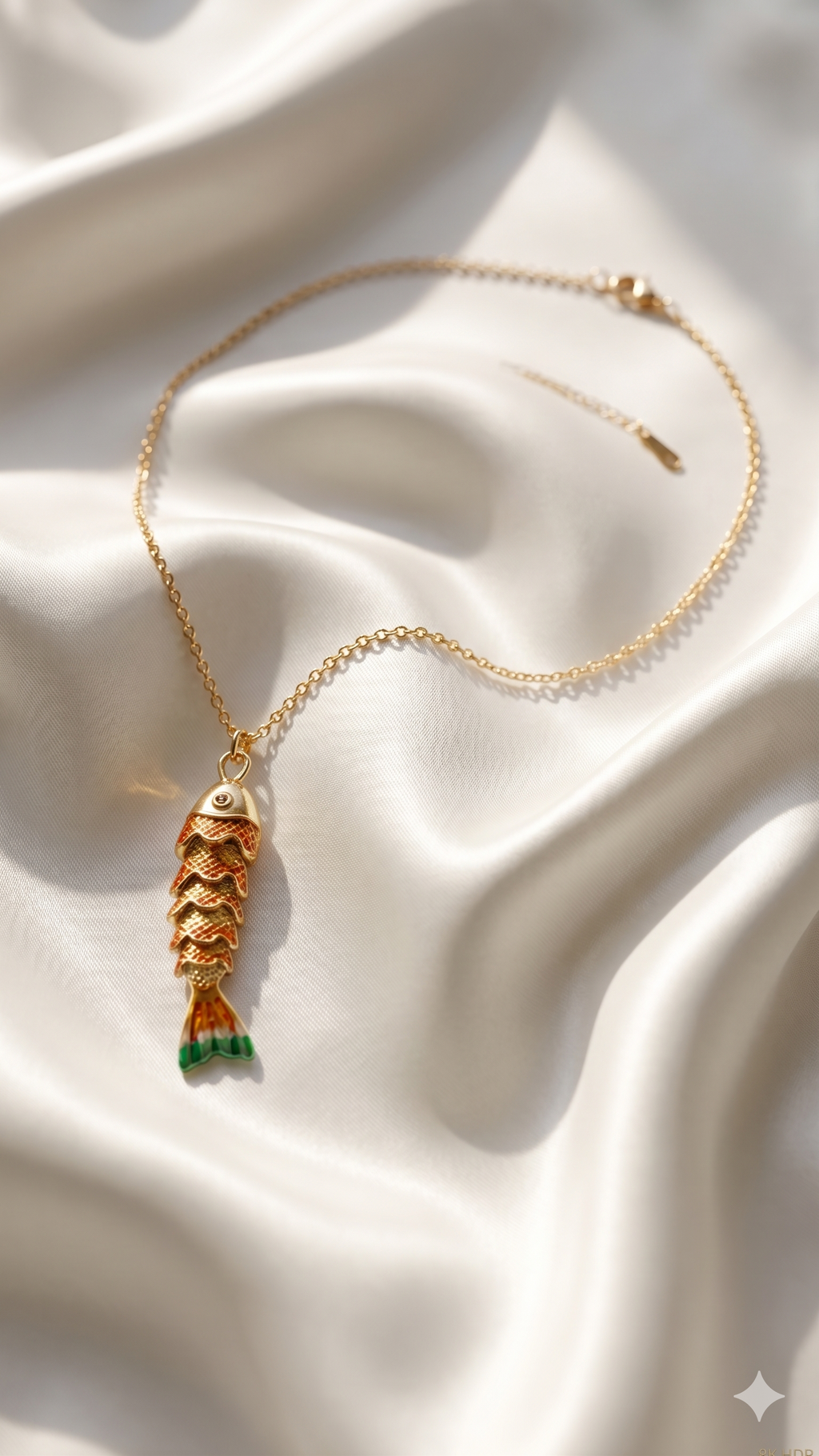Gold Enamel Fish Pendant Necklace