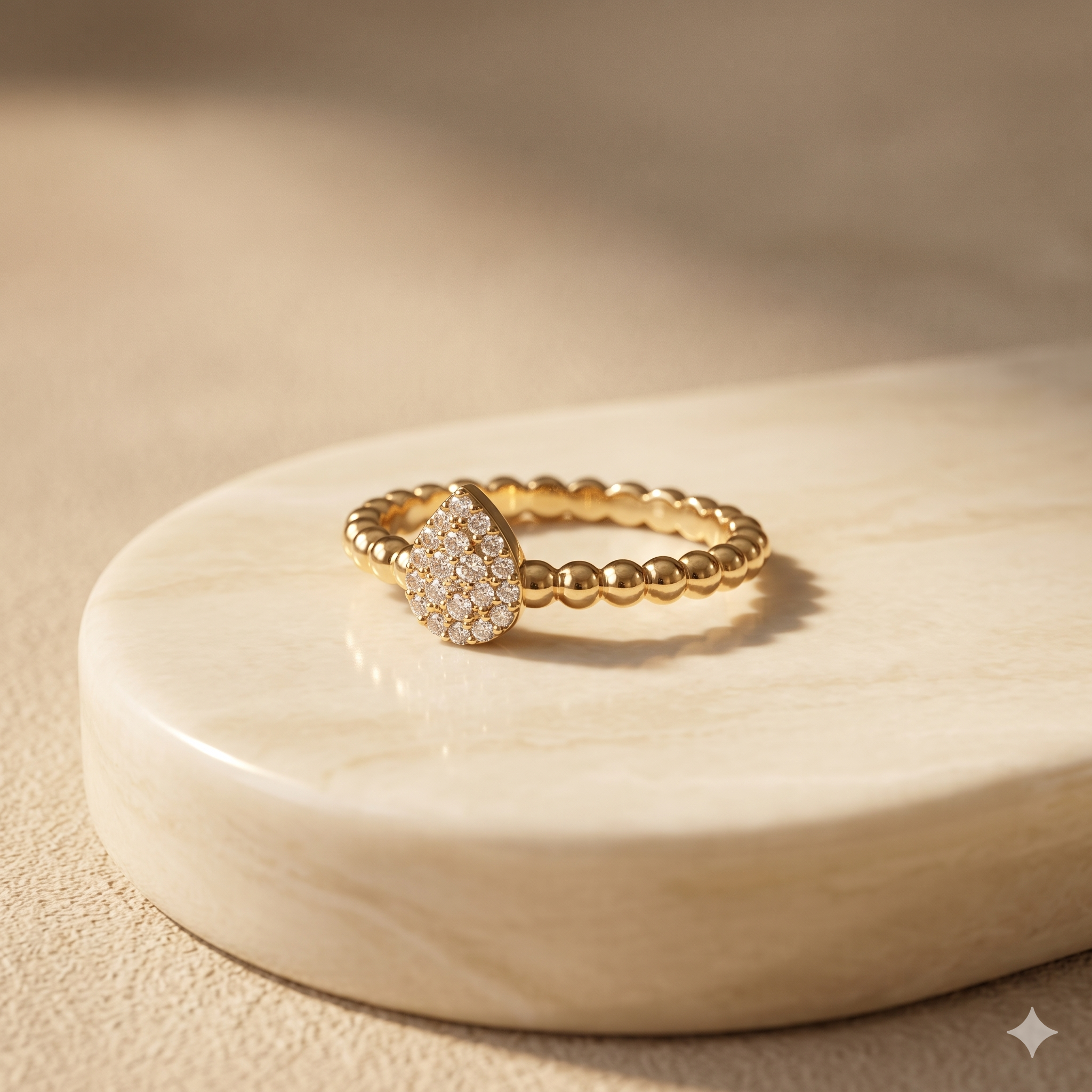 Gold Beaded Teardrop Ring