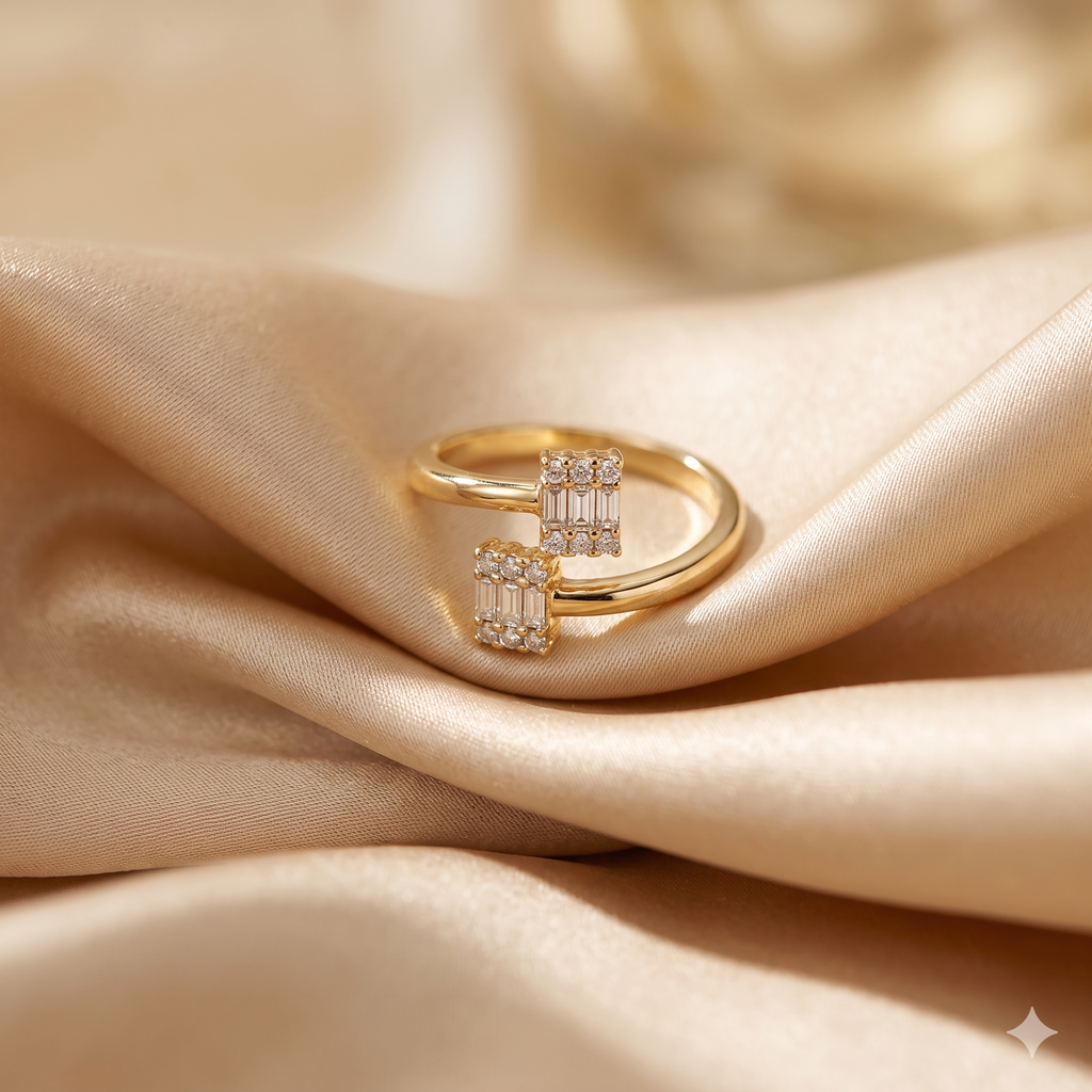 Gold Double Baguette Open Ring