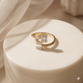 Gold adjustable open ring with double baguette crystals