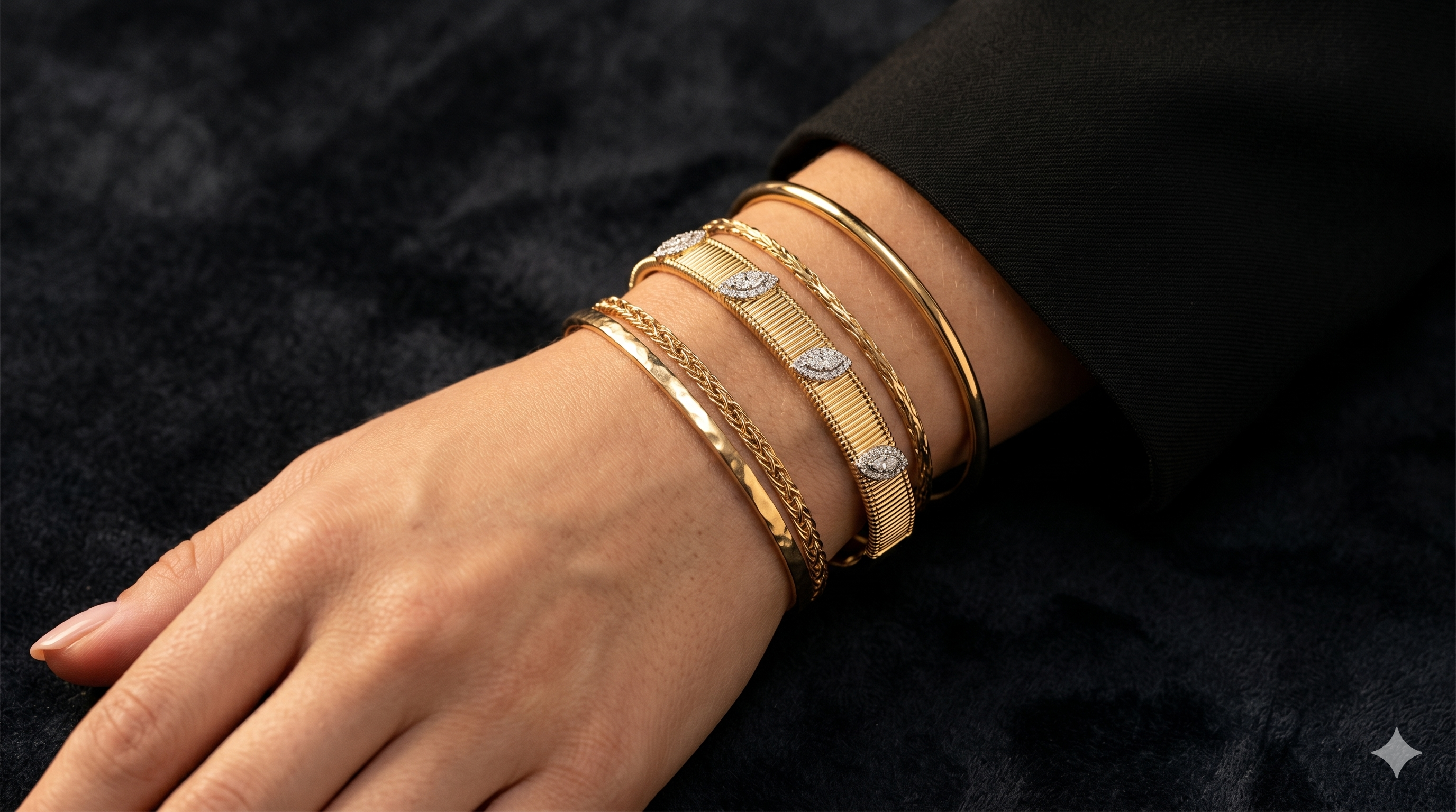 Gold Floral Crystal Ribbed Cuff Bracelet