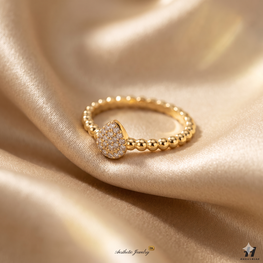 Gold Beaded Teardrop Ring