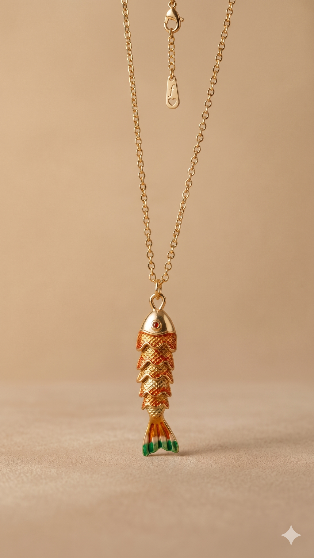 Gold Enamel Fish Pendant Necklace