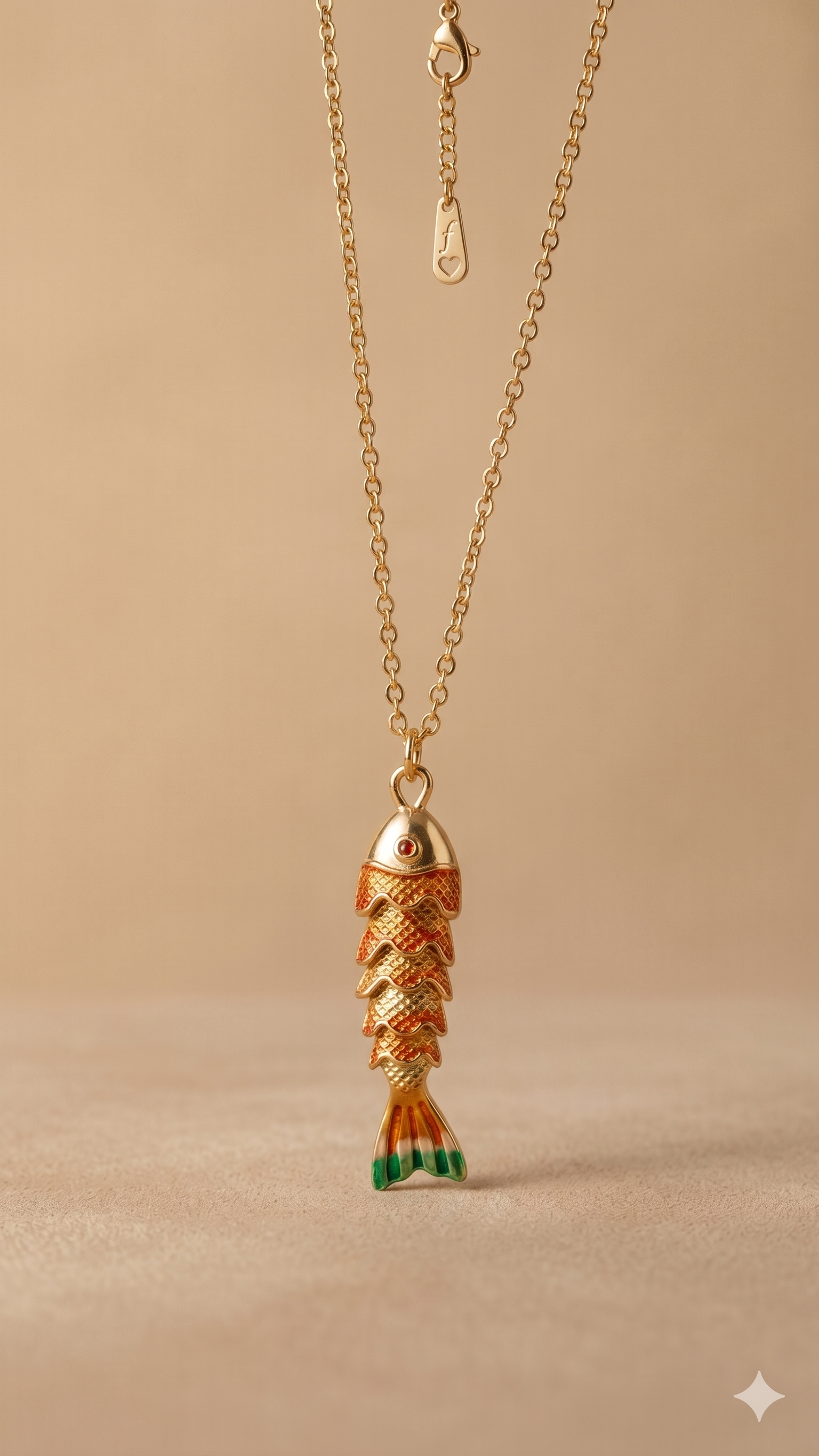 Gold Enamel Fish Pendant Necklace