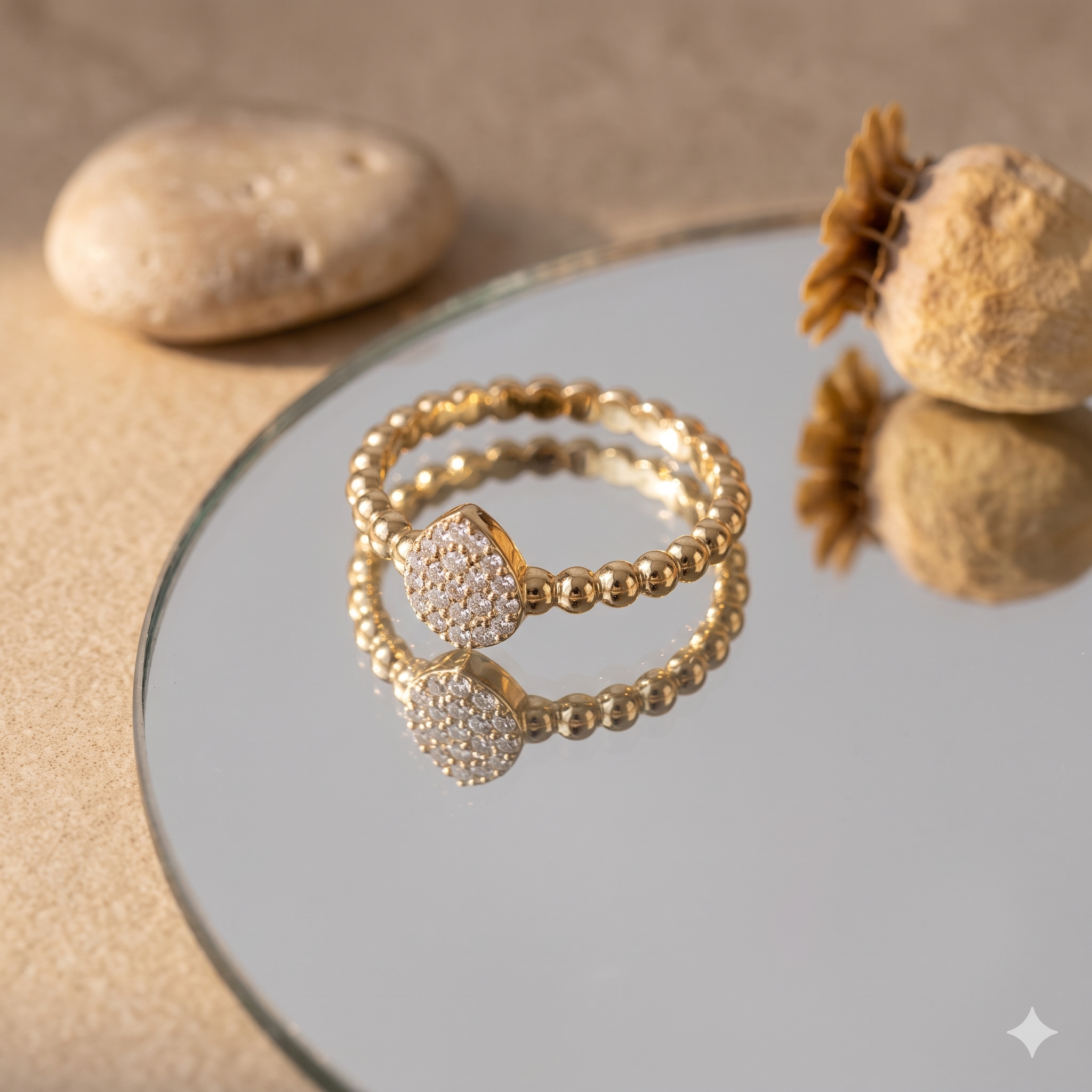 Gold Beaded Teardrop Ring