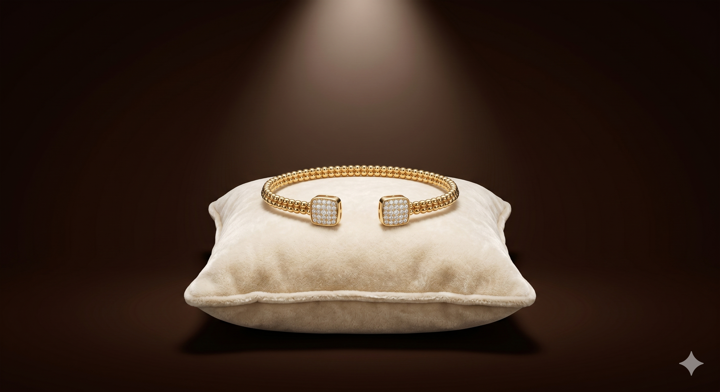 Gold Beaded Square Crystal Open Bangle
