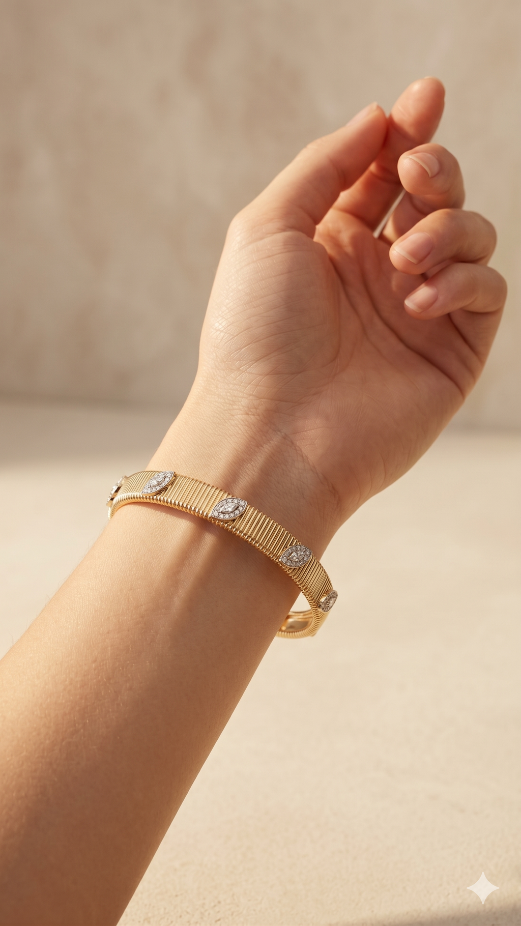 Gold Floral Crystal Ribbed Cuff Bracelet