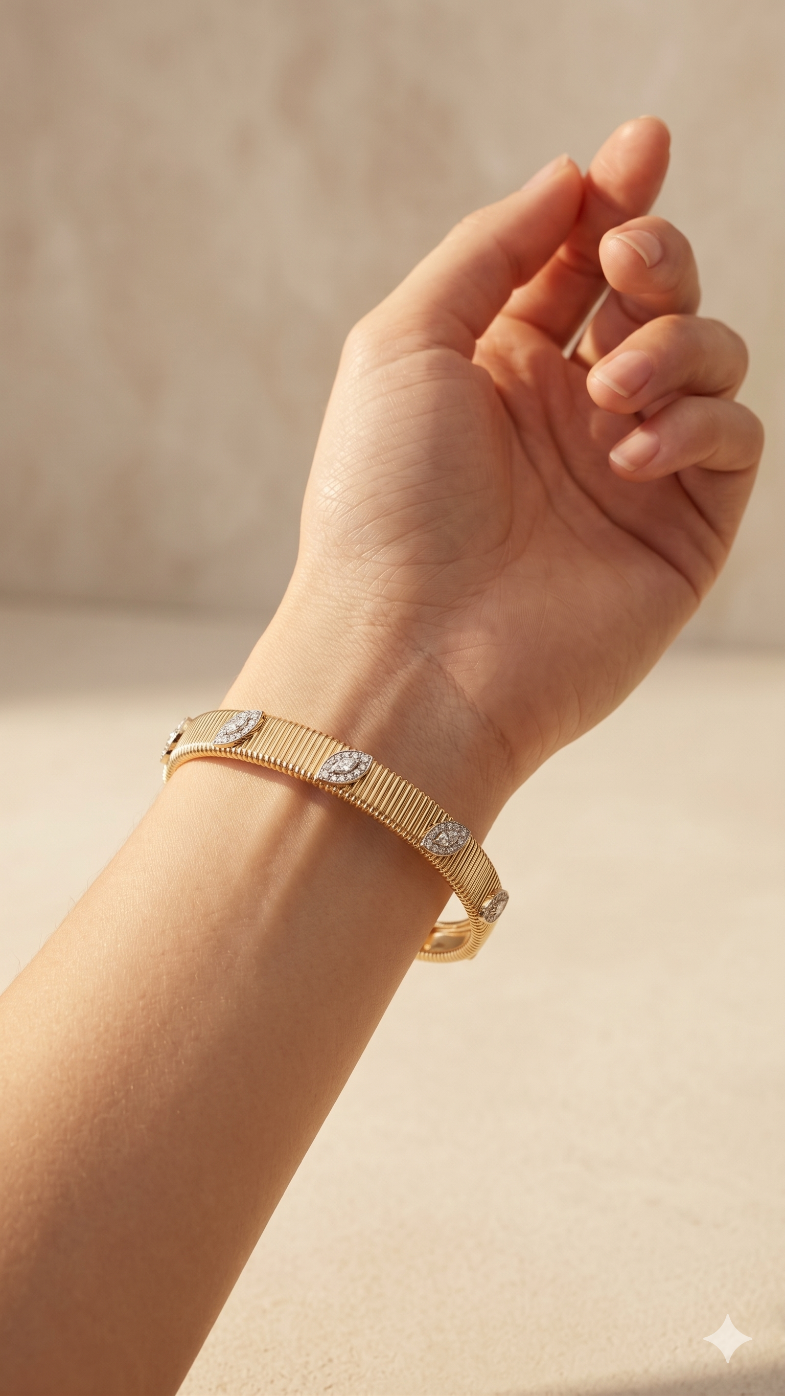 Gold Floral Crystal Ribbed Cuff Bracelet