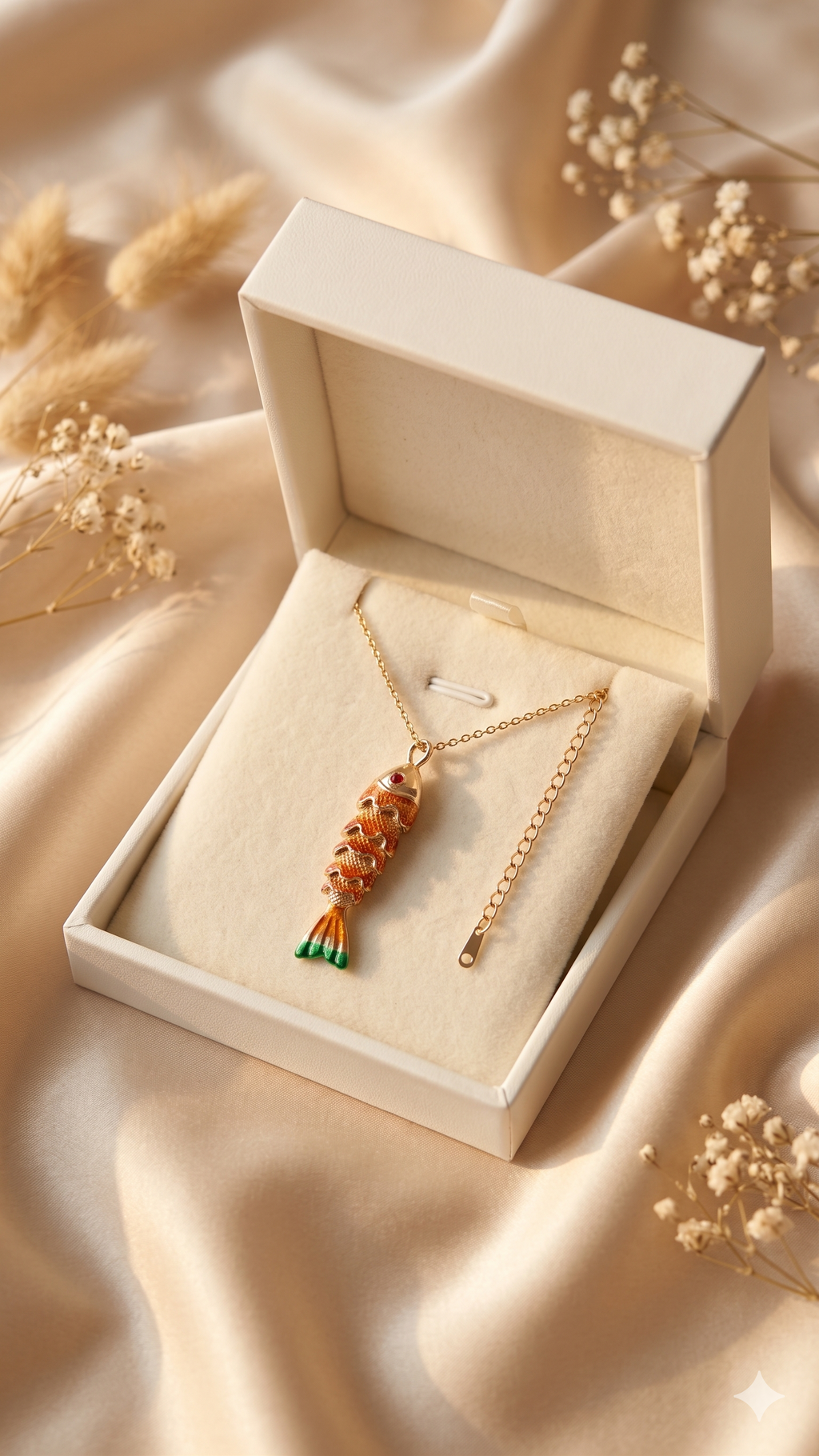 Gold Enamel Fish Pendant Necklace