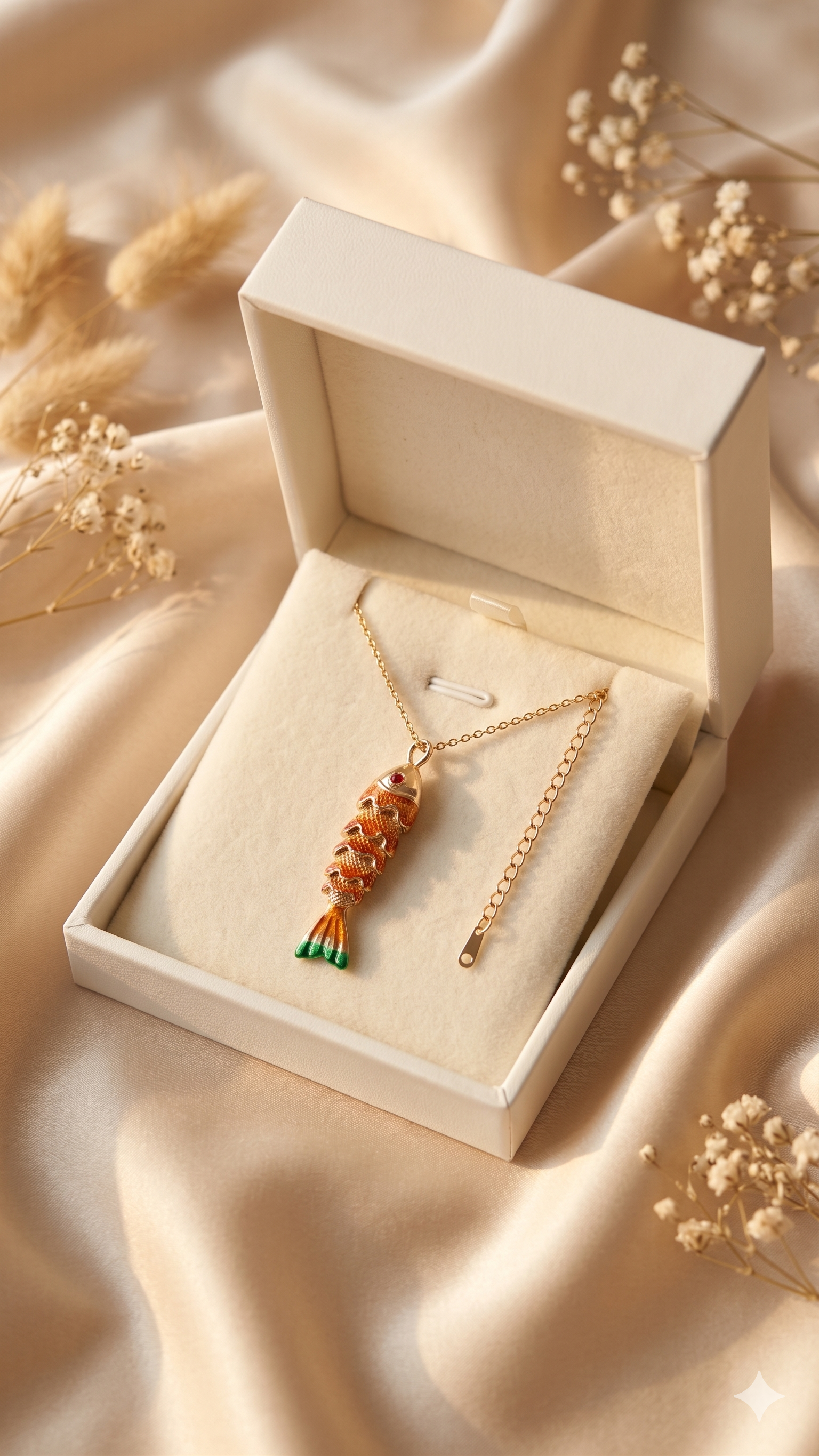 Gold Enamel Fish Pendant Necklace