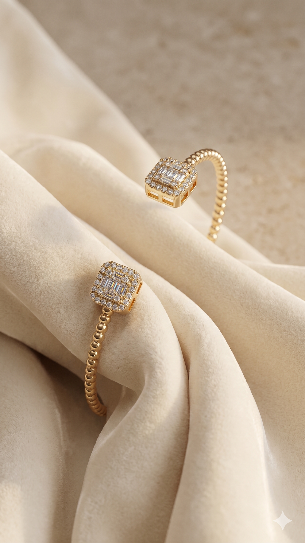 Gold Beaded Square Crystal Open Bangle