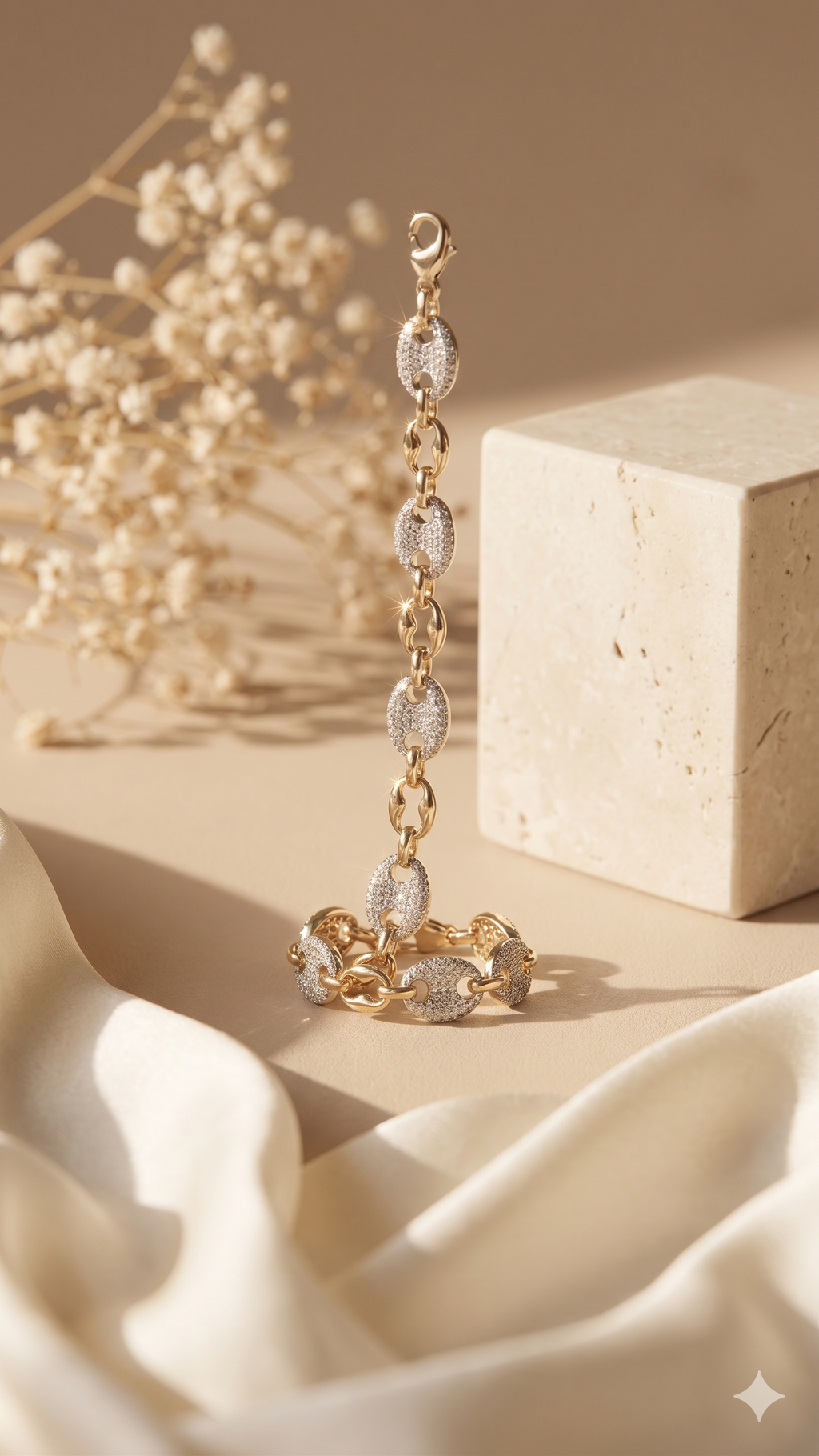 Gold Pavé Oval Link Bracelet