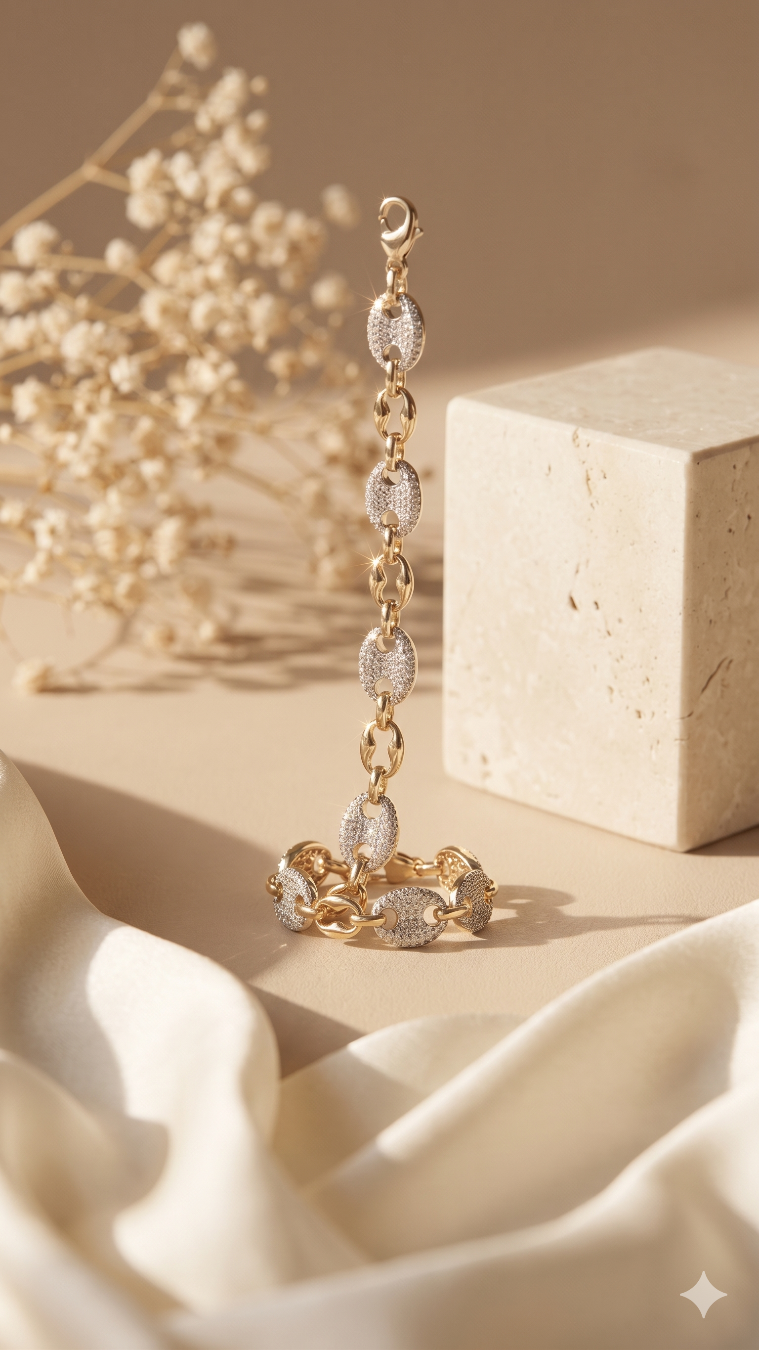 Gold Pavé Oval Link Bracelet