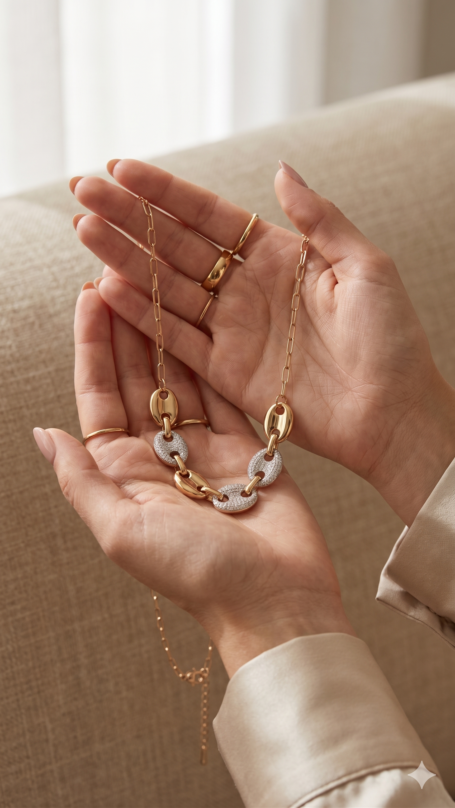 Gold Pavé Oval Link Necklace