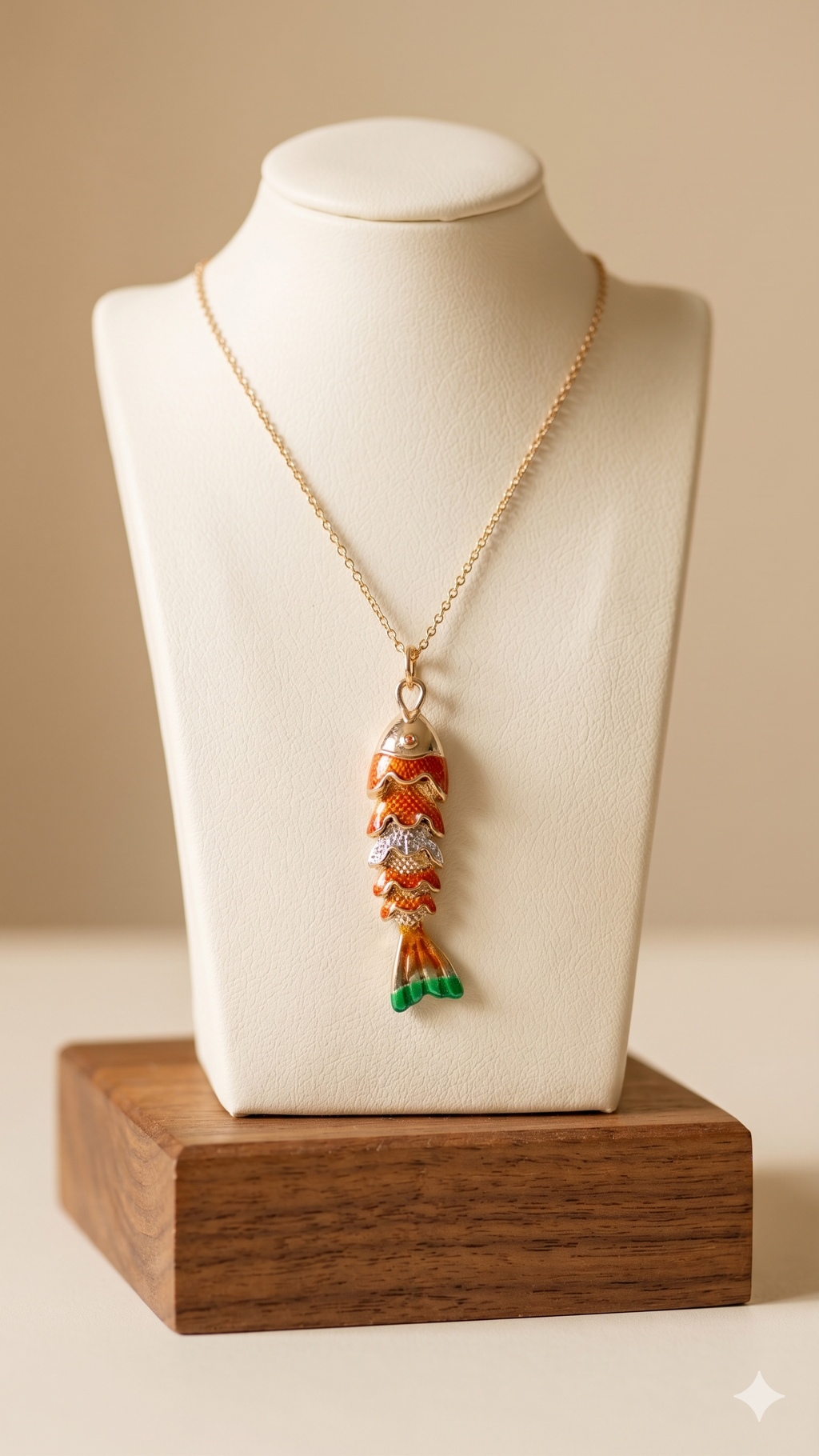Gold Enamel Fish Pendant Necklace