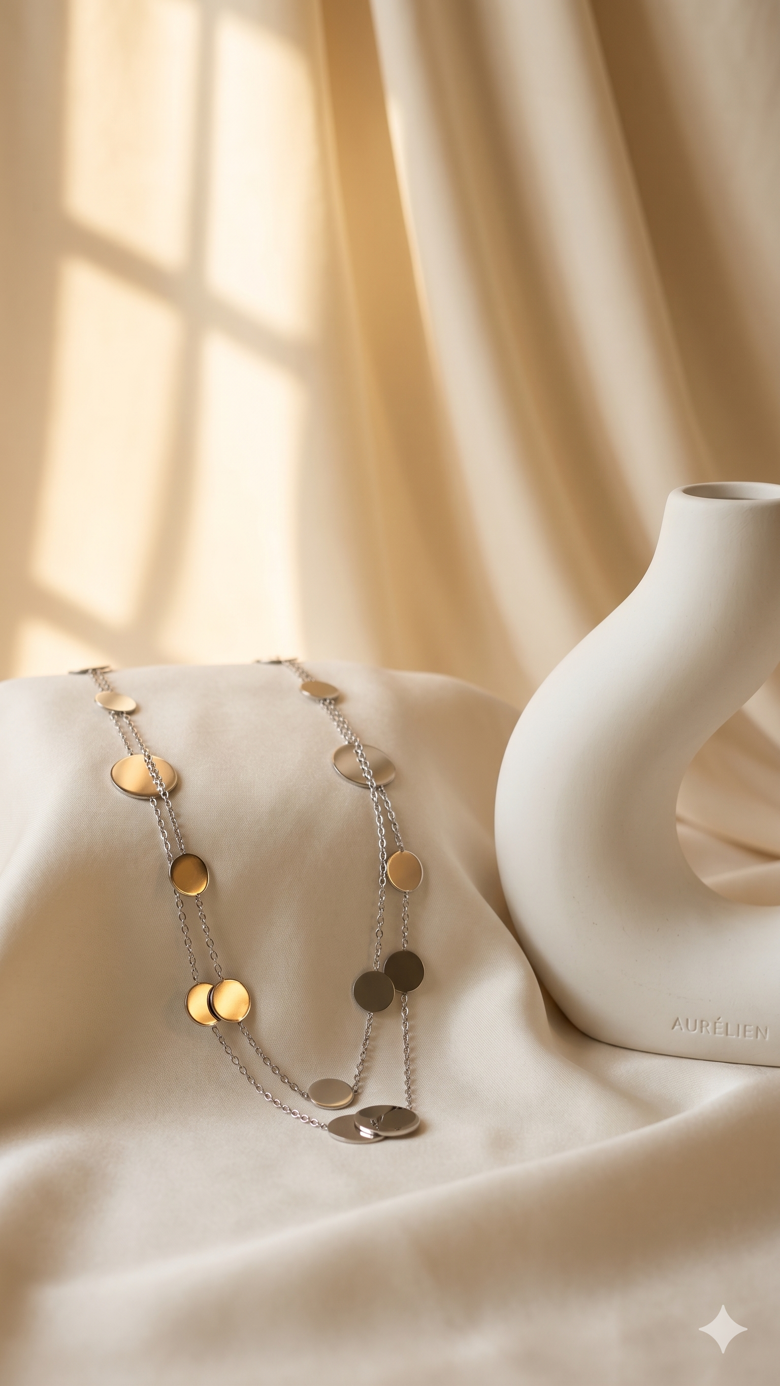 Dual Tone Disc Layered Necklace
