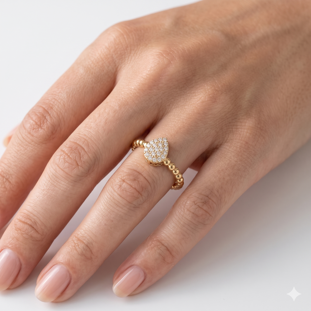 Gold Beaded Teardrop Ring
