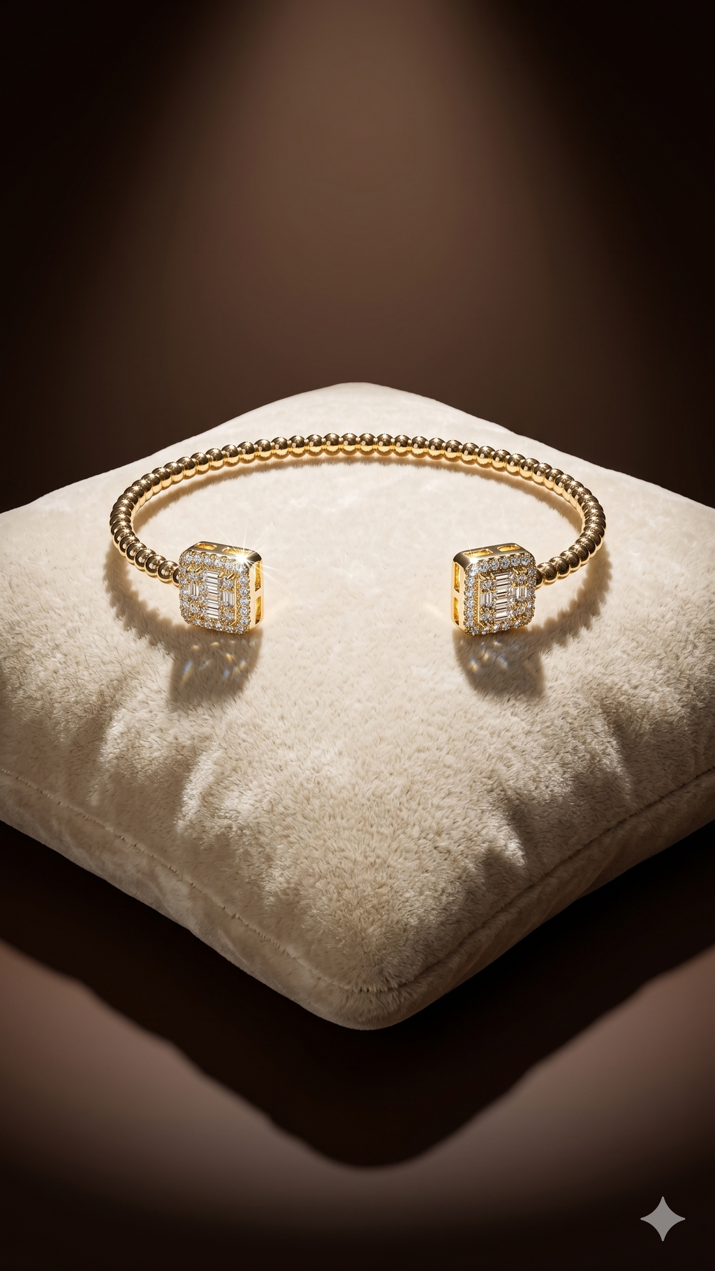Gold Beaded Square Crystal Open Bangle