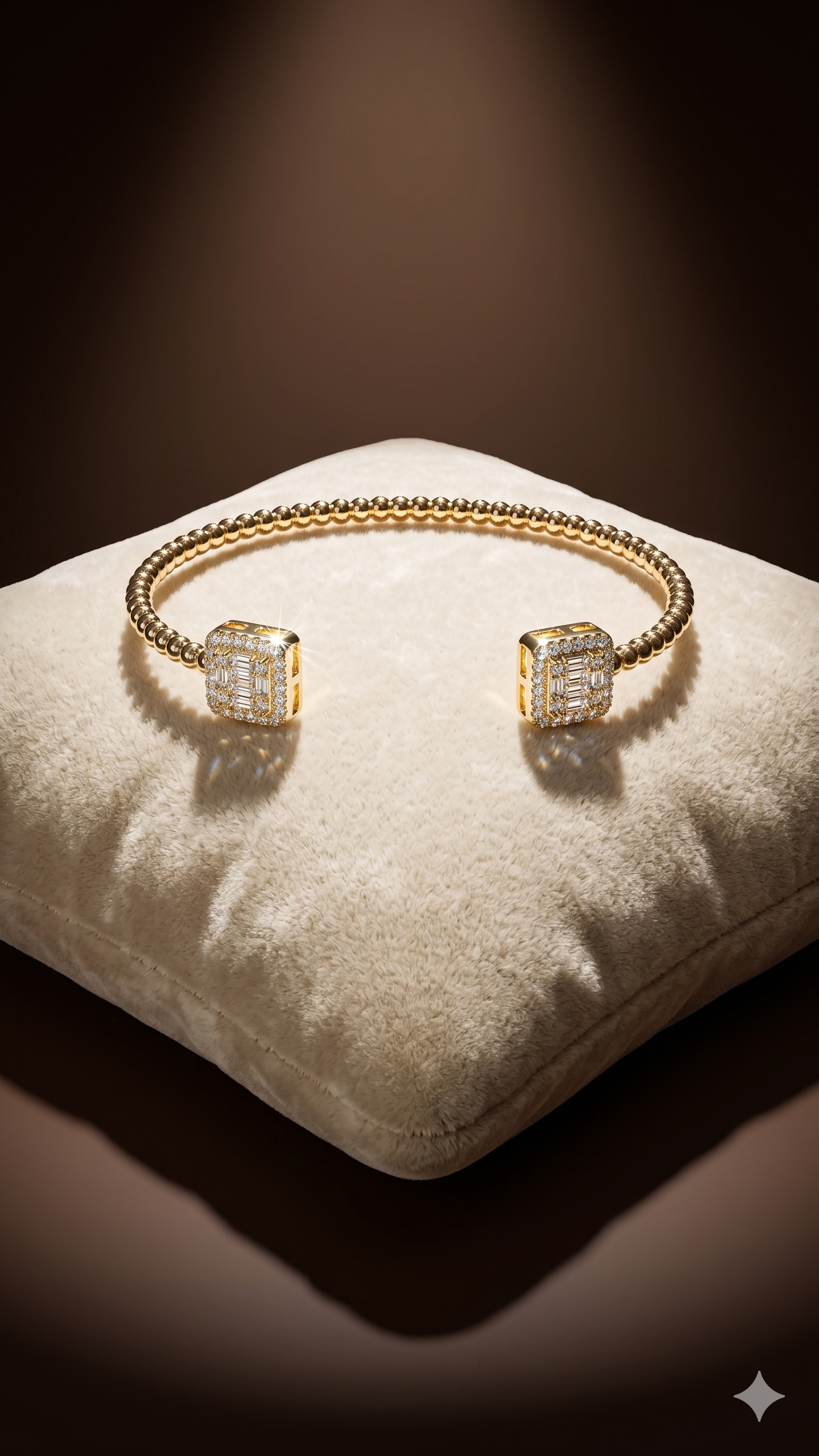 Gold Beaded Square Crystal Open Bangle