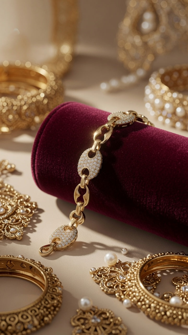Gold Pavé Oval Link Bracelet