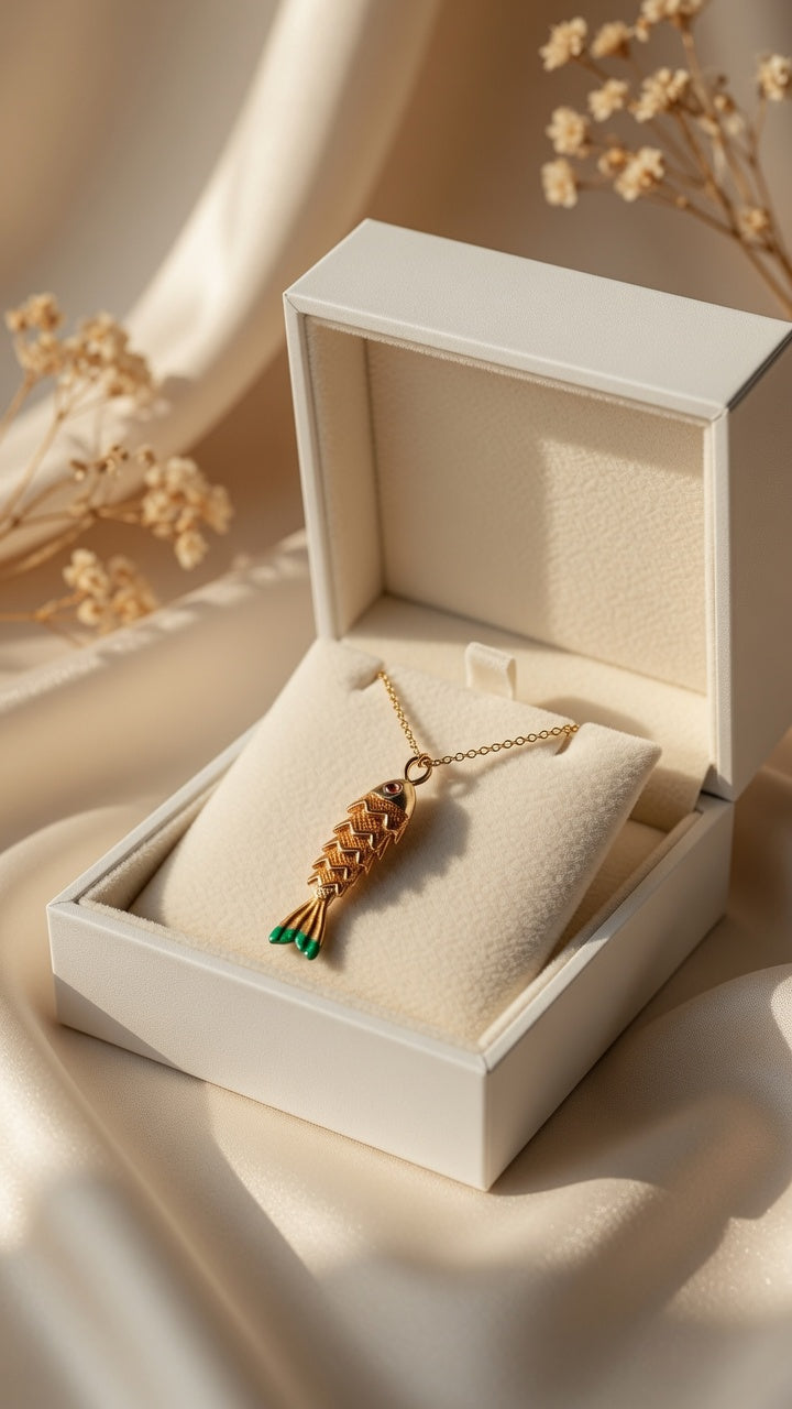 Gold Enamel Fish Pendant Necklace