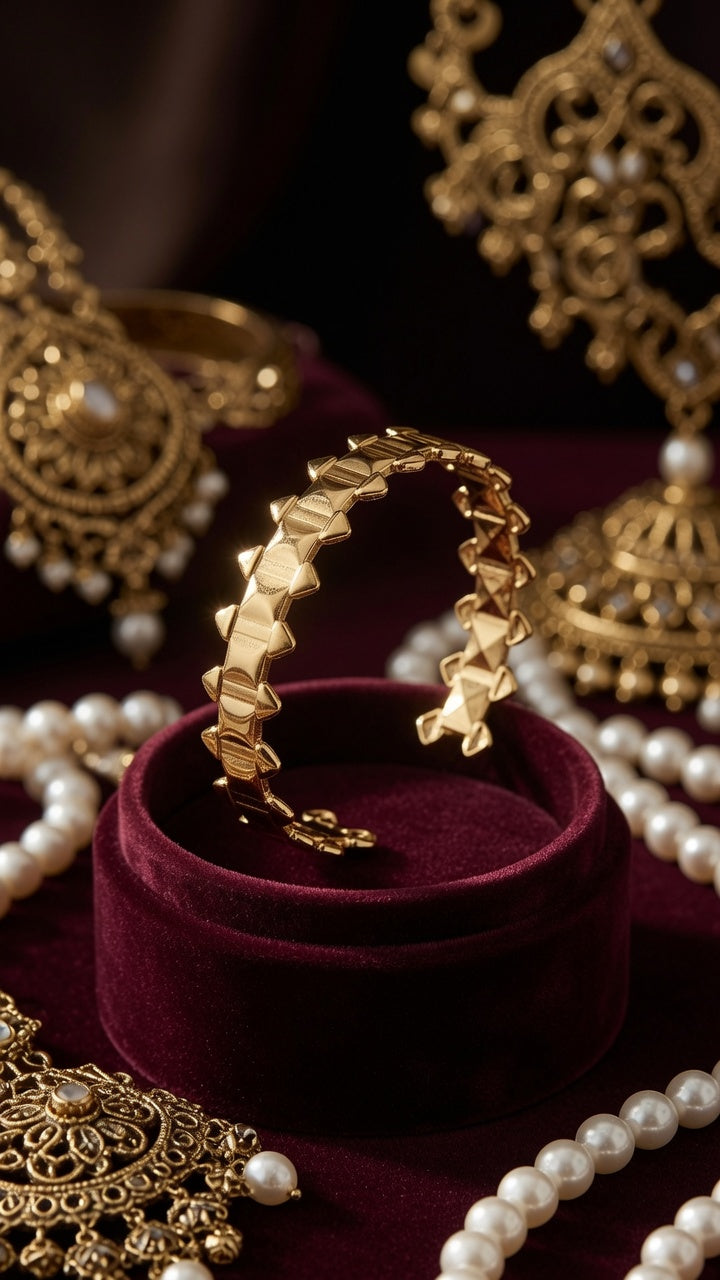 Gold Pyramid Stud Cuff Bracelet