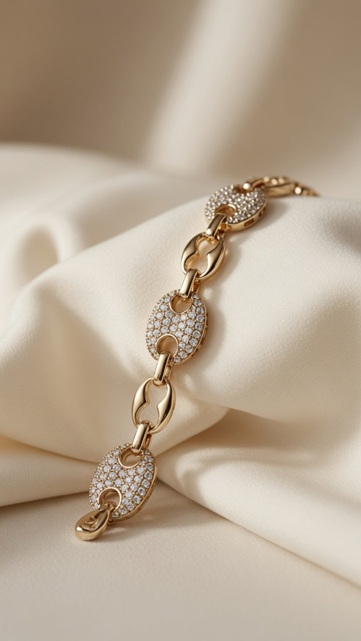 Gold Pavé Oval Link Bracelet